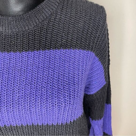 Vintage Averroe Sweater Stripe Knit Crewneck Pullover Purple Black Size Large - Picture 3 of 8